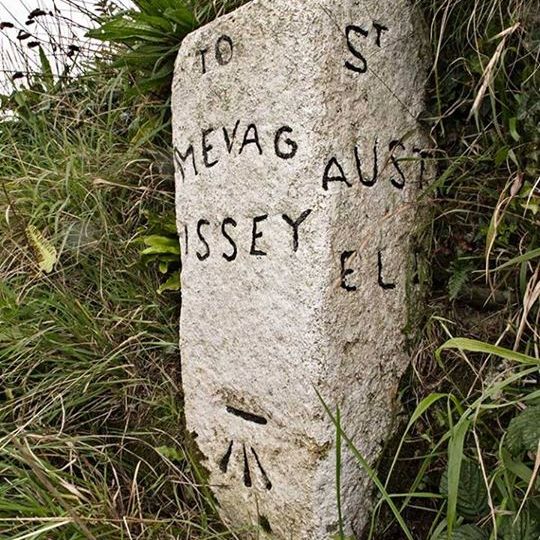 Milestone At Road Junction By Tregiskey Farmhouse