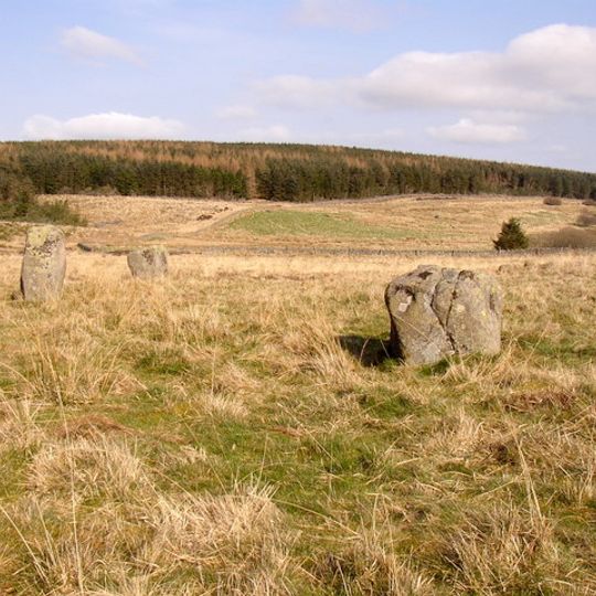 Stone circle and stone alignment 370m west of Threestoneburn House