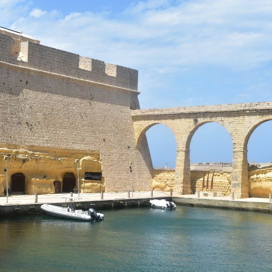 Rampart adjoining D'Homedes bastion and overlooking Moat – Fort St Angelo