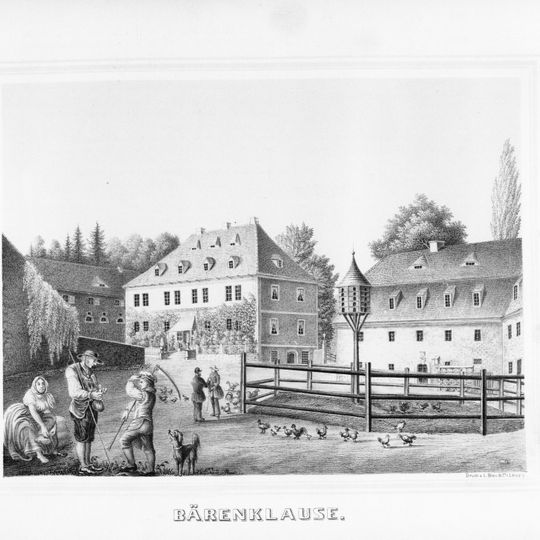 Sachgesamtheit '''Rittergut Bärenklause''' mit den Einzeldenkmalen: Herrenhaus und Einfriedungsmauer des Gutsparks und Park mit Teich, weiterhin mit den Sachgesamtheitsteilen: zwei Wohn- und Wirtschaftsgebäude des Rittergutes Am Tei