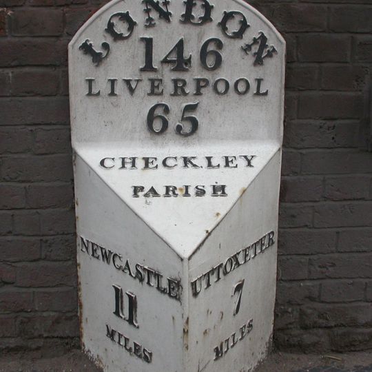 Milepost in front of 1 and 2 Hall Yard Buildings