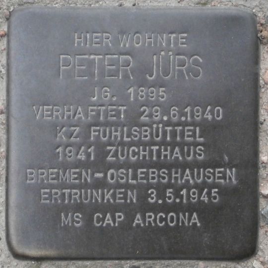 Stolperstein en memoria de Peter Jürs
