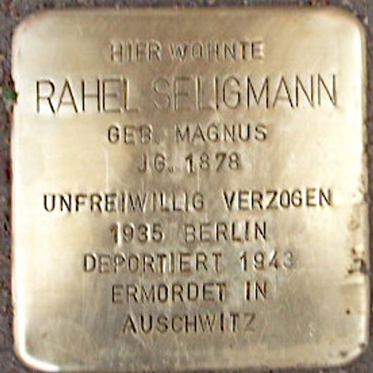 Stolperstein dedicated to Rahel Seligmann