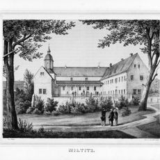 Einzeldenkmale der Sachgesamtheit Schloss, Patronatskirche und Rittergut Miltitz: Schloss und Herrenhaus, in T-Form aneinandergebaut (siehe auch Sachgesamtheitsliste – Objekt 09269849, Am Rittergut 1–6) Am Rittergut 3