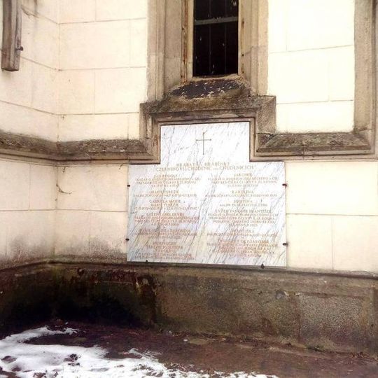 Památník hrabat na stěně kostela u Jindřichova Hradce