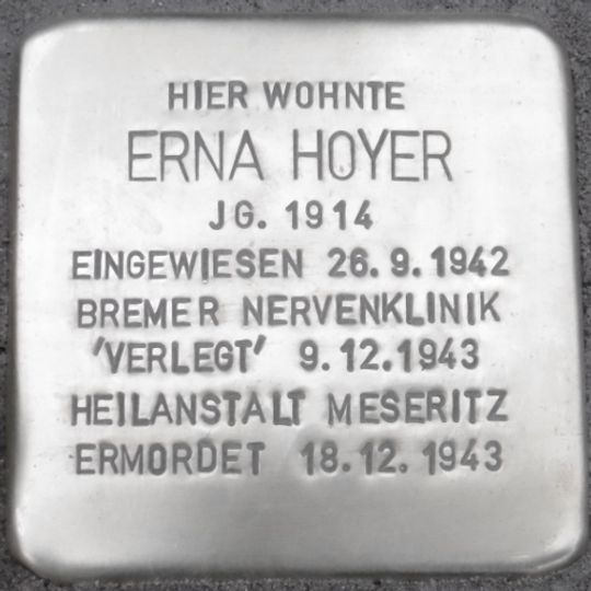 Stolperstein dedicated to Erna Hoyer