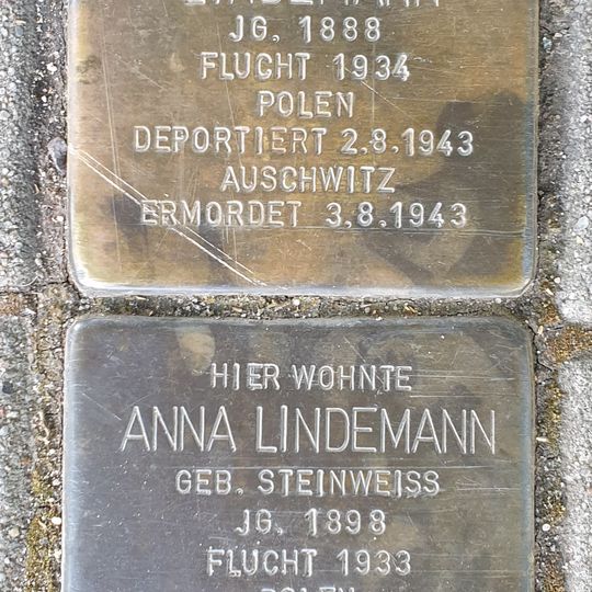 Stolperstein dedicated to Anna verw. Grünbaum Lindemann