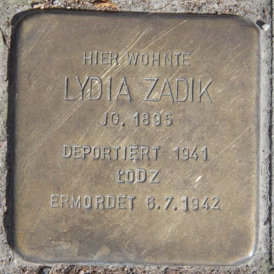 Stolperstein dedicated to Lydia Zadik