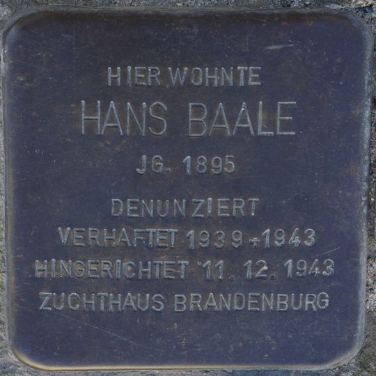 Stolperstein en memoria de Hans Baale