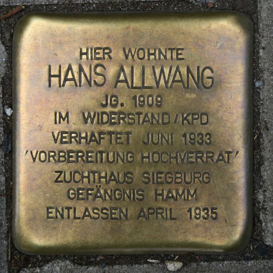 Stolperstein à la mémoire de Hans Allwang