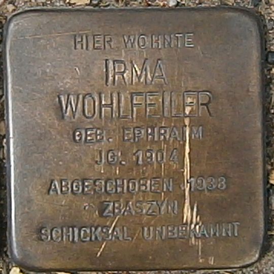 Stolperstein dedicated to Irma Wohlfeiler
