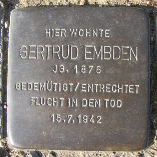 Stolperstein dedicated to Gertrud Embden