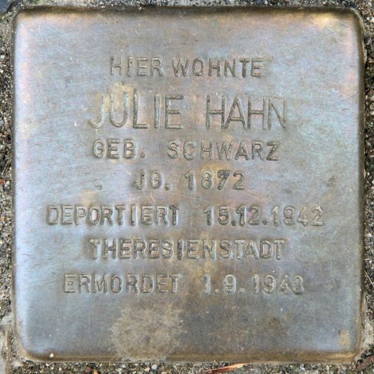 Stolperstein dedicated to Julie Hahn