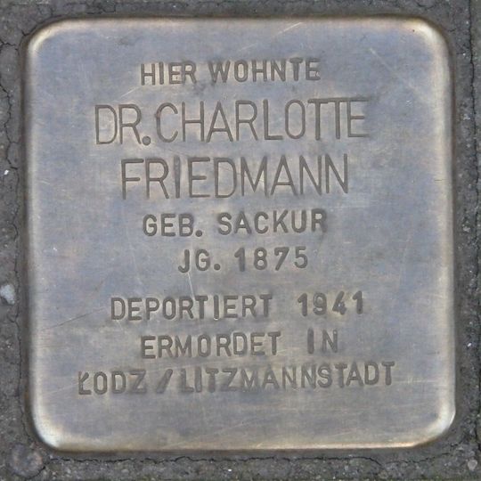 Stolperstein dedicated to Charlotte Friedmann