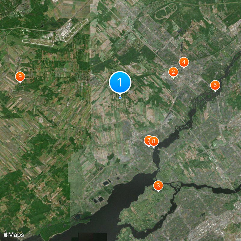 Area codes 450 and 579 Map
