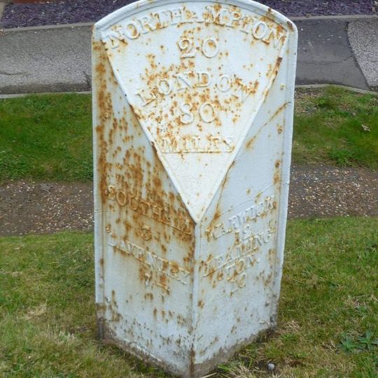 Milepost, in front of Middle Cottage