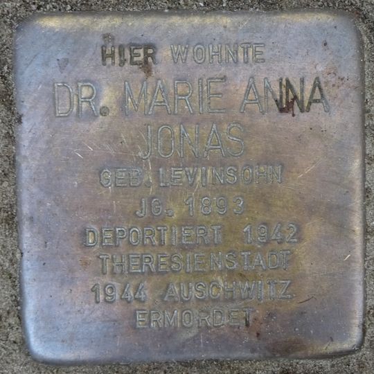 Stolperstein dedicated to Marie Anna Jonas