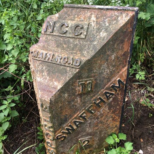 Milepost, 25yds N of entrance to Palgrave Hall