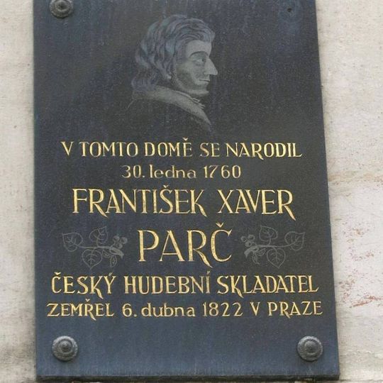 Pamětní deska Františka Xavera Parče na domě 17/1 v ulici Giacoma Casanovy v Duchcově
