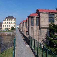Weir with footbridge in Nymburk