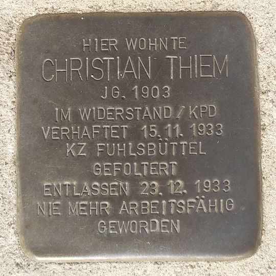 Stolperstein dedicated to Christian Thiem