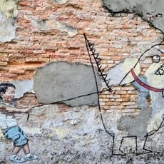 "Little Boy with Pet Dinosaur" Mural