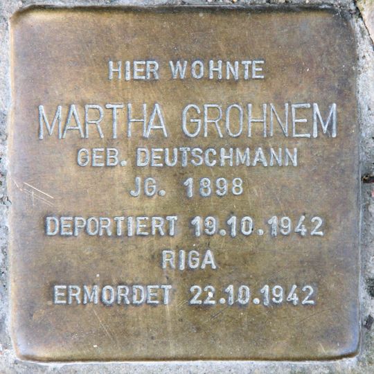 Stolperstein dedicated to Martha Grohnem