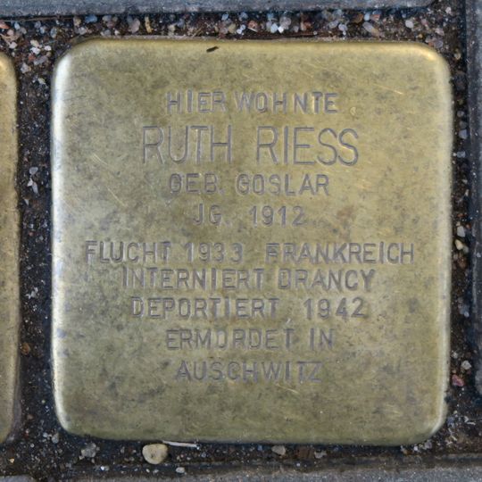 Stolperstein dedicated to Ruth Riess