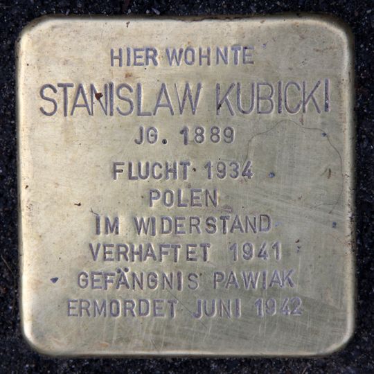 Stolperstein dedicated to Stanislaw Kubicki