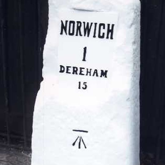 Milestone, Dereham Road, by No. 377, W of jct with Waterworks Rd