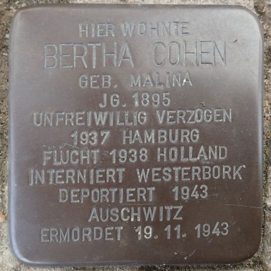 Stolperstein dedicated to Bertha Cohen