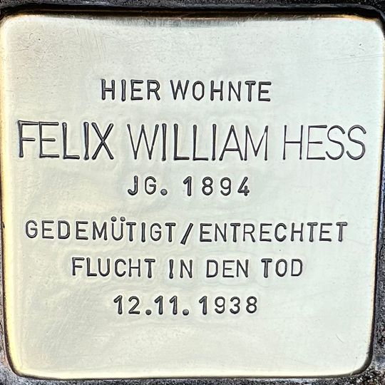 Stolperstein dedicated to Felix William Hess