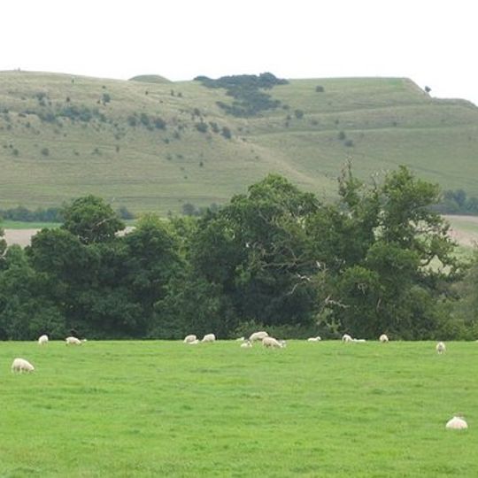 Hillfort, two bowl barrows, medieval strip lynchets and a cross dyke on Cley Hill