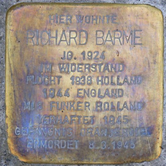 Stolperstein dedicated to Richard Barme