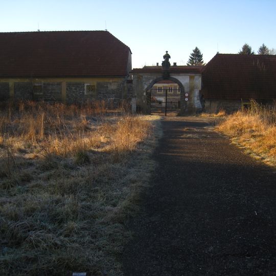 Gate with a statue of Saint Leonard in Chrastná