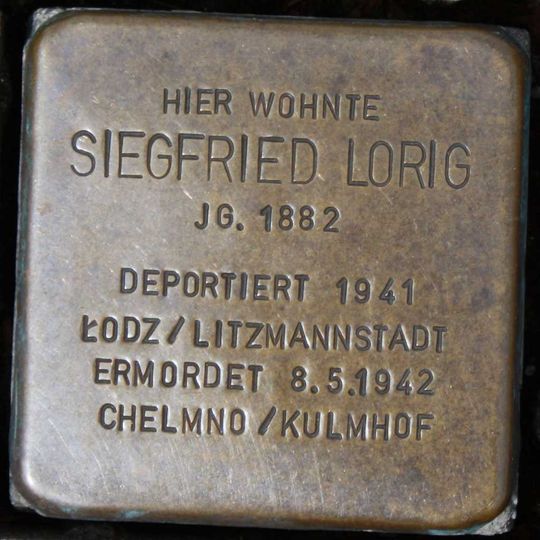 Stolperstein dedicated to Siegfried Lorig