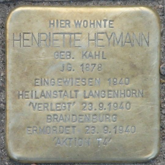 Stolperstein dedicated to Henriette Heymann