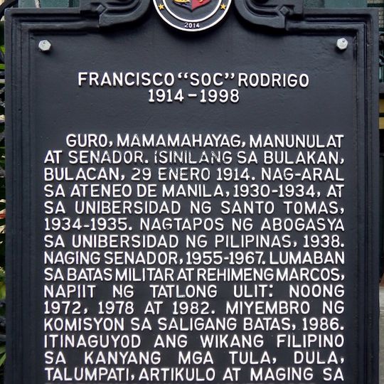 Francisco “Soc” Rodrigo historical marker