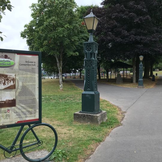 Eastern pair of lamp standards in Carmarthen Park