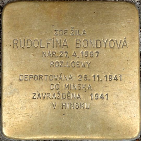 Stolperstein dedicated to Rudolfína Bondyová
