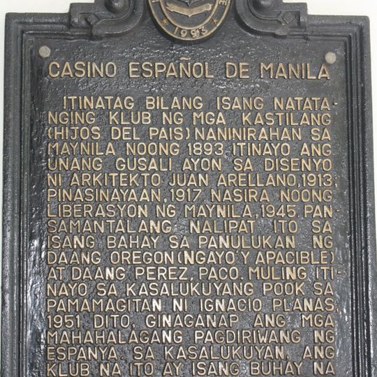 Casino Español de Manila historical marker