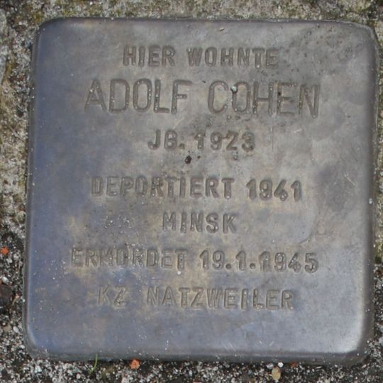 Stolperstein dedicated to Adolf Cohen
