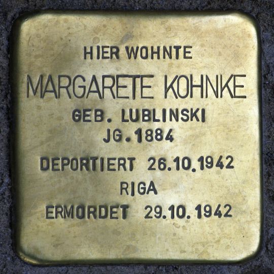 Stolperstein en memoria de Margarete Kohnke
