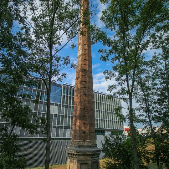 Chimney of former textile factory of Perutz brothers