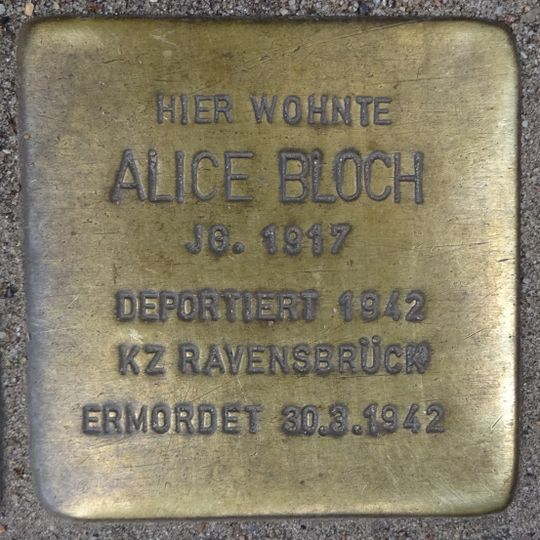 Stolperstein dedicated to Alice Bloch